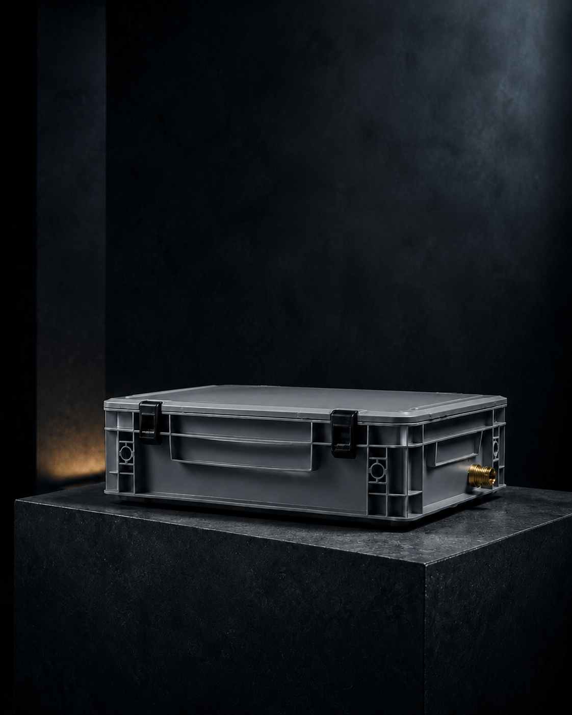 Geschlossene purewaterBOX als skulpturales Produktmotiv