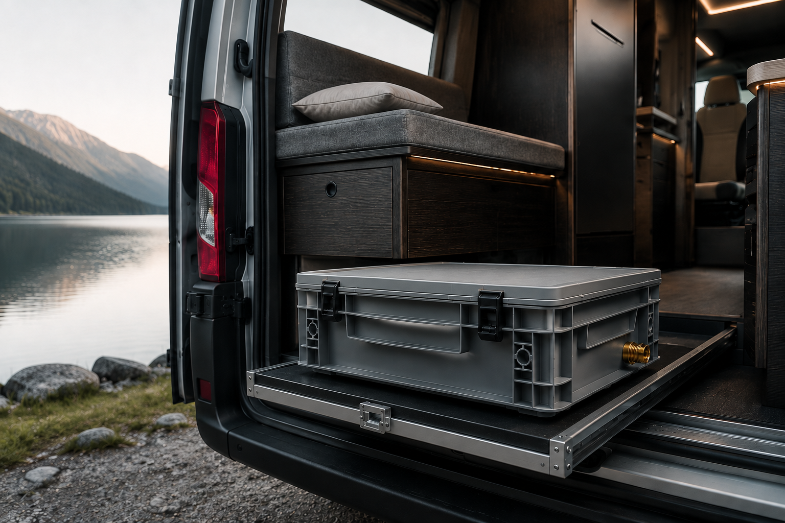 Geschlossene purewaterBOX in einem hochwertigen Camper-Ausbau